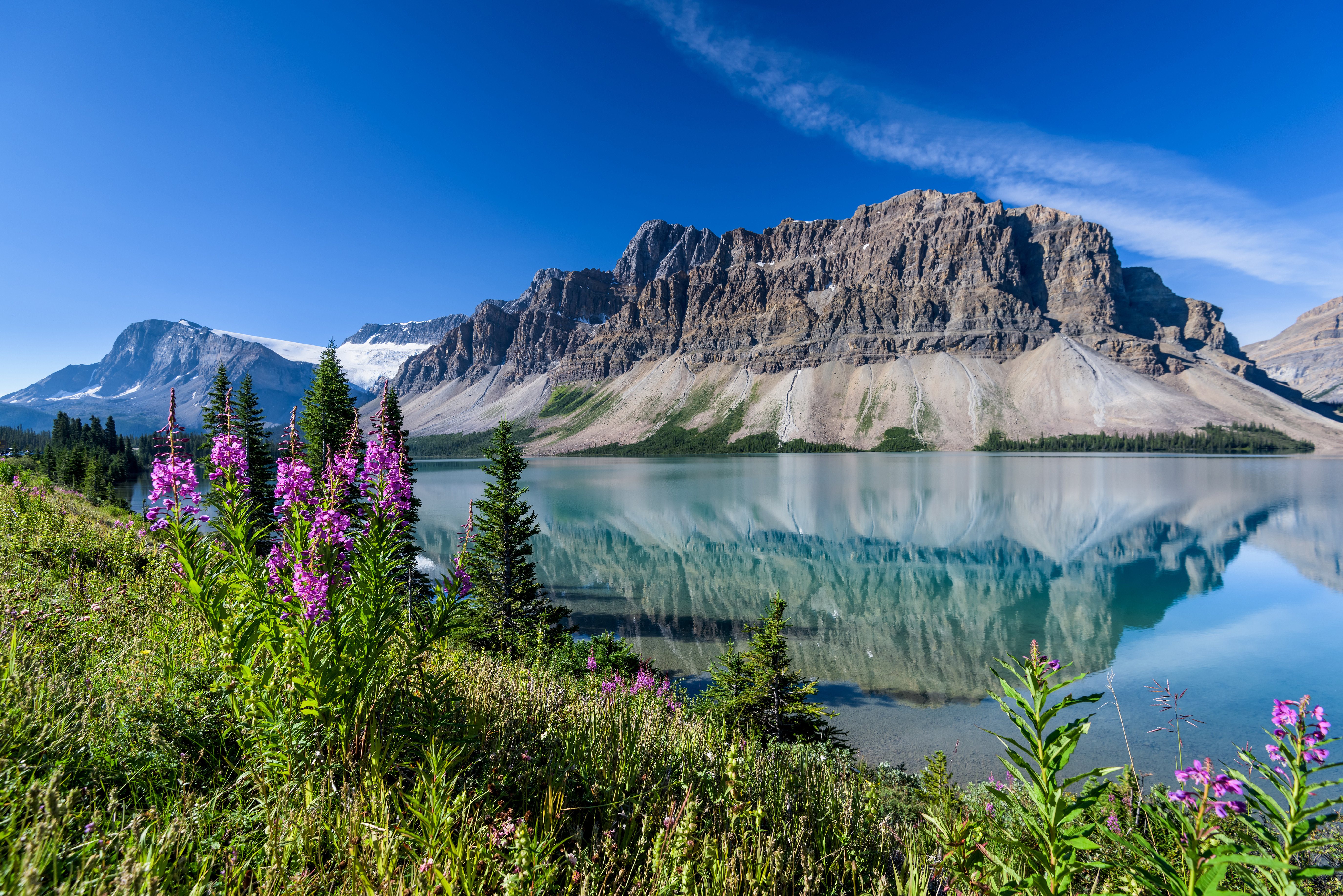 Uitzicht op Bow Lake in Banff National park