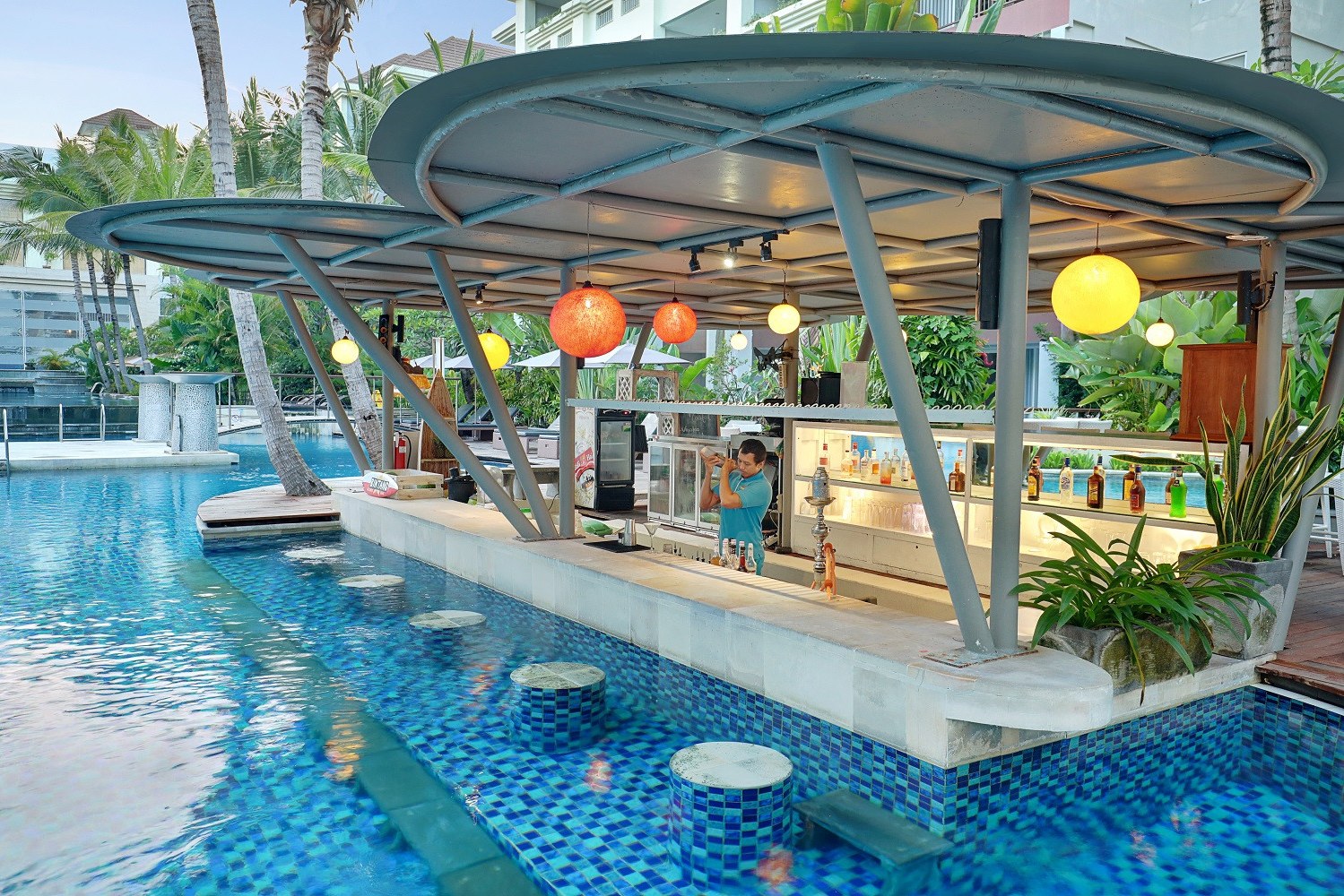 Beach bar in swiss bel resort watu jimbar lap op Bali