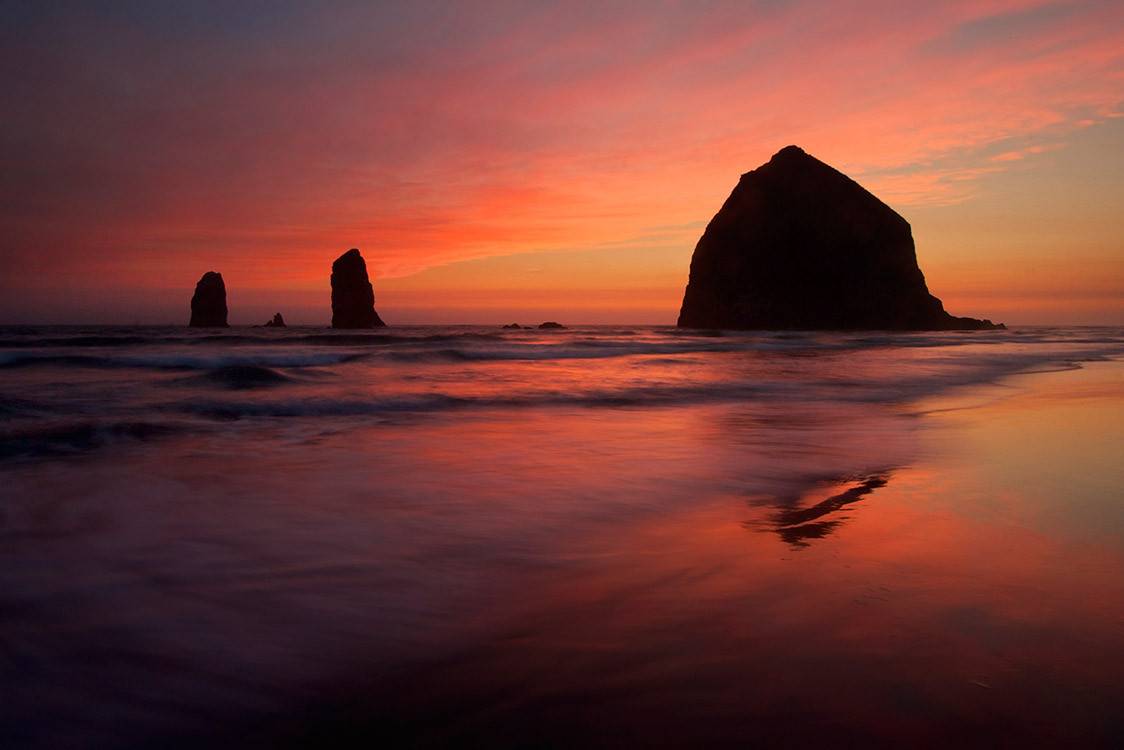 Zonsondergang bij Cannon Beach in Oregon