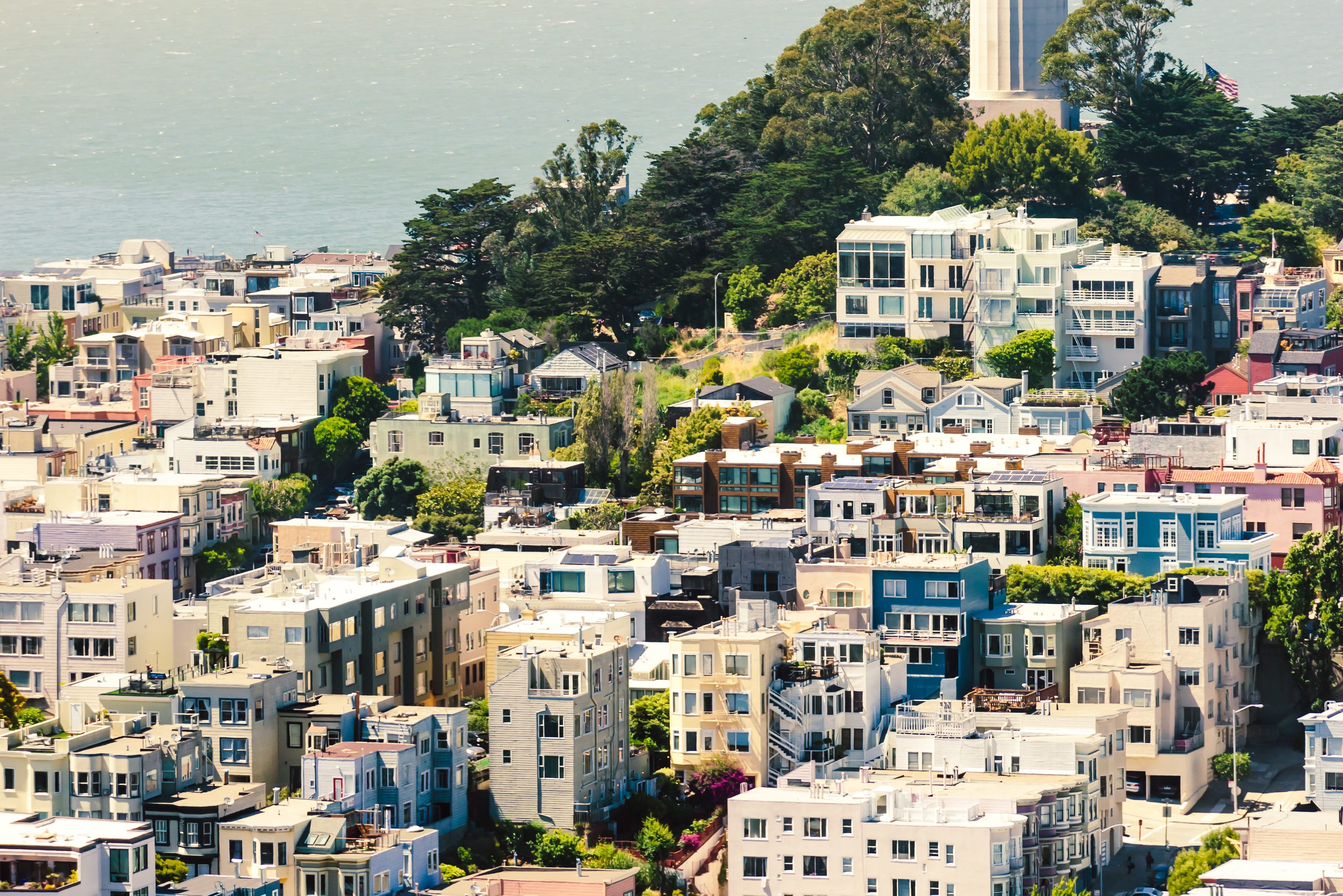 Alcatraz in de mist in San Francisco in Amerika