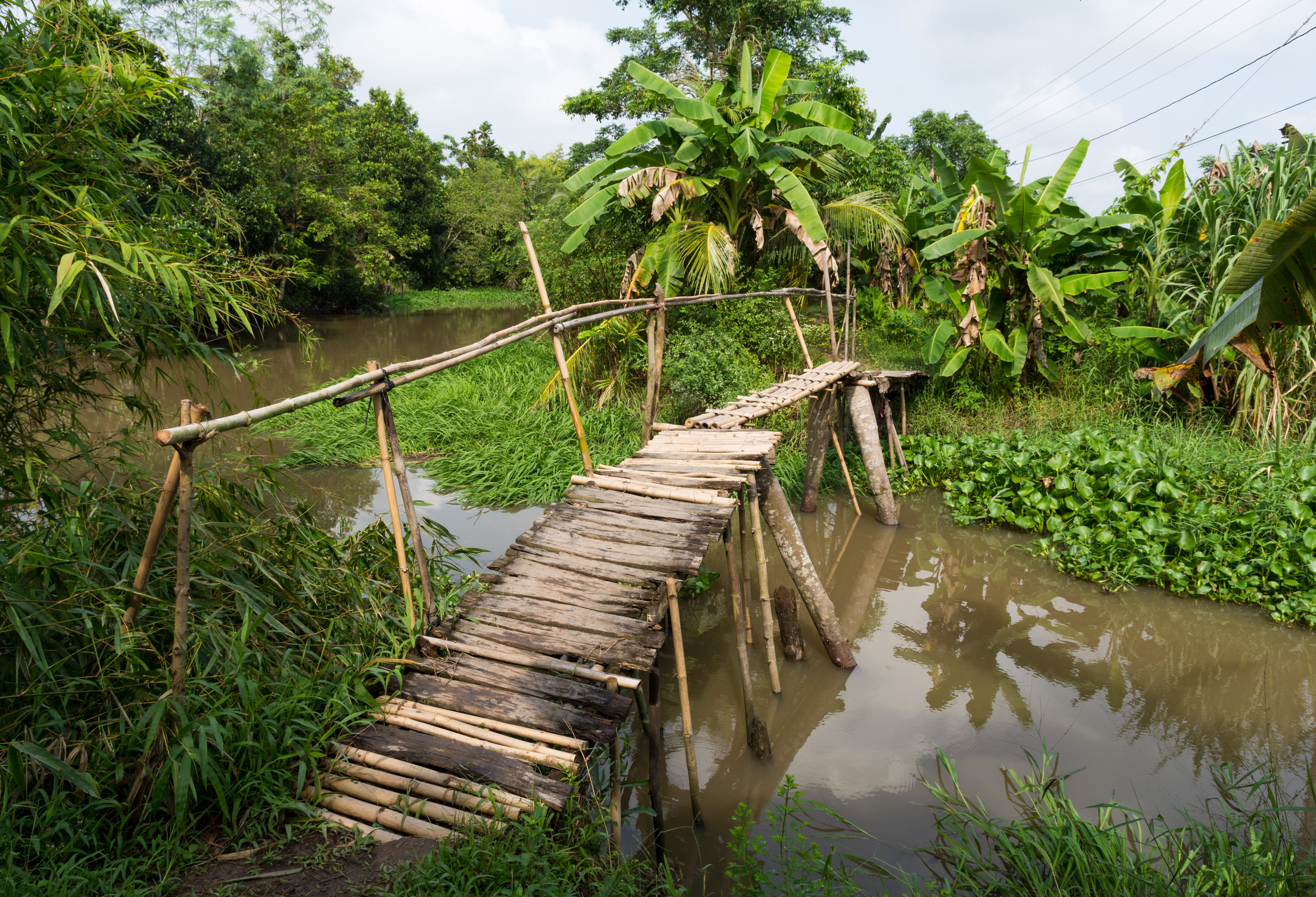 Houten bruggetje in de Mekong Delta in Vietnam