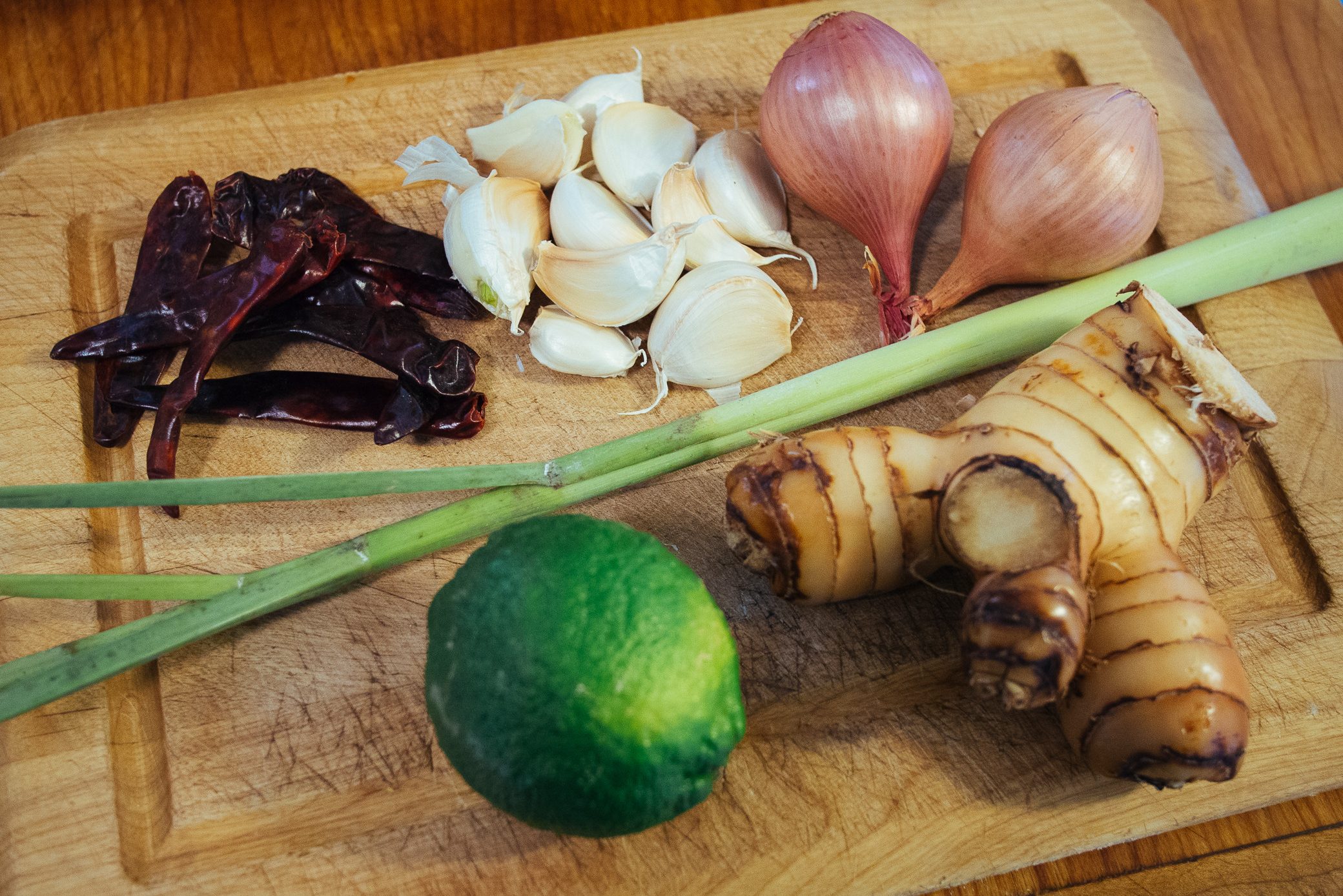 Verse ingredienten voor de kookworkshop in Laos