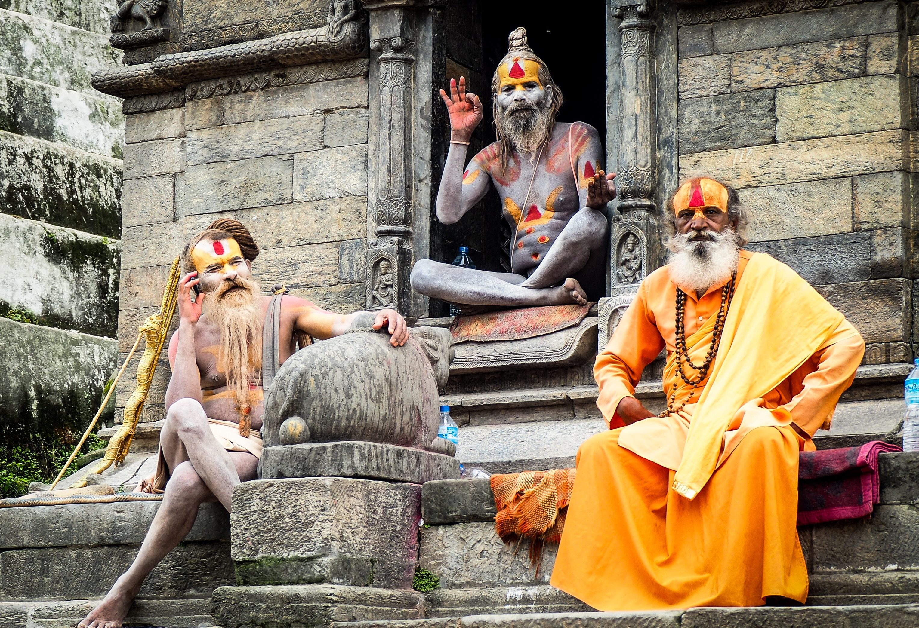 Drie heilige Sadhu's in Kathmandu in Nepal