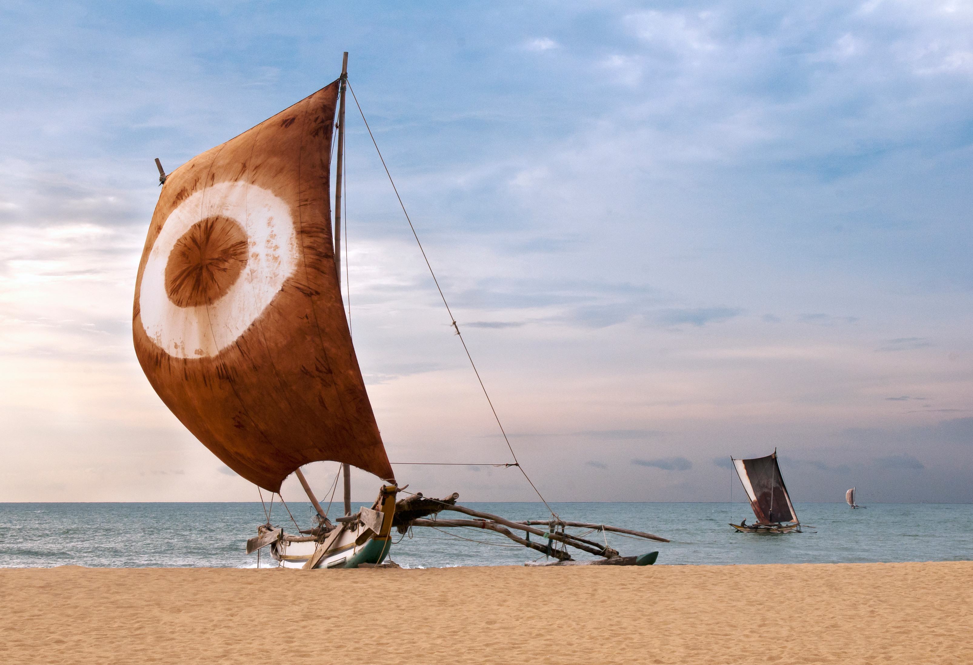 Vissersboten bij Negombo in Sri Lanka