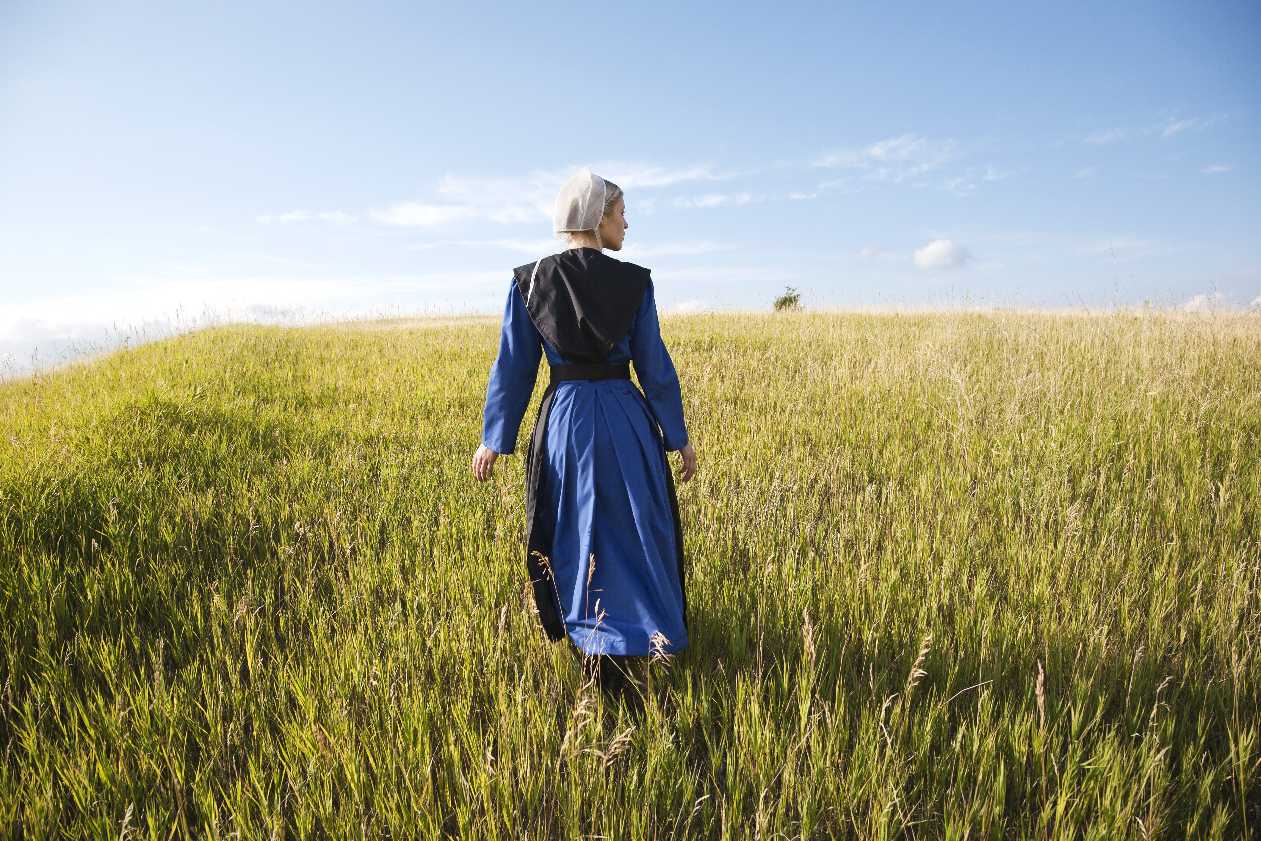 Amish vrouw in Bird in Hand in Amerika